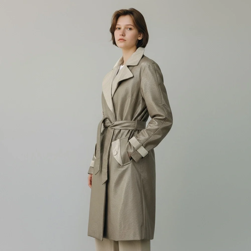 Hutch Colorblock Vegan Leather Trench Coat SZ M